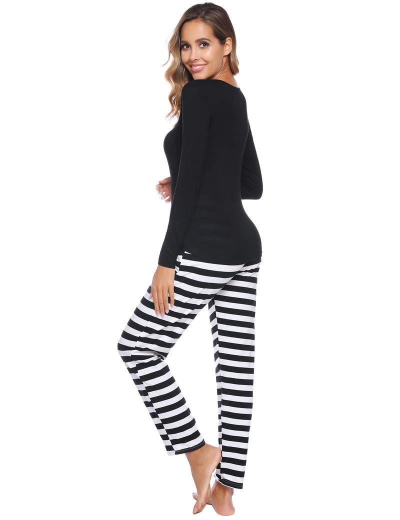 iClosam Matching Family Pajamas Set Striped Christmas Pajamas Sleepwear Dad Mom PJs Black - Image 3